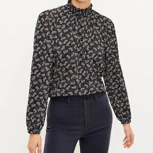 LOFT Vine Smocked Mock Neck Top Womens Medium Twee Dark Floral Cottagecore